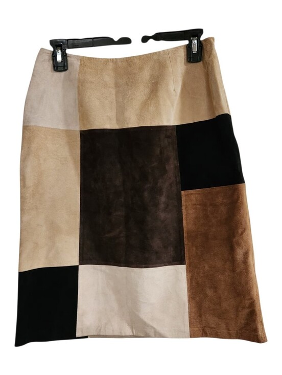 Alfani Dresses & Skirts - Vintage Alfani Suede Patchwork Mini Skirt 4 Boho Y2K Earthtone Leather A-Line